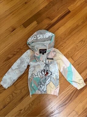 Members Only Kids Bugs Bunny Hooded Windbreaker - Pastel Blue Cream Tan Gray